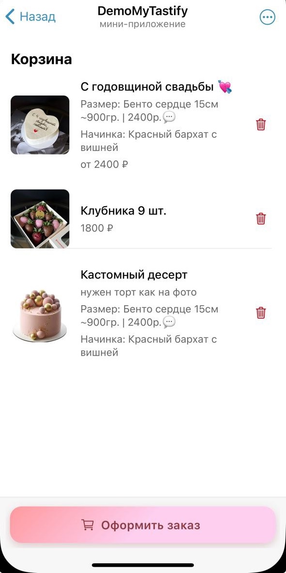 Корзина покупок - витрина десертов